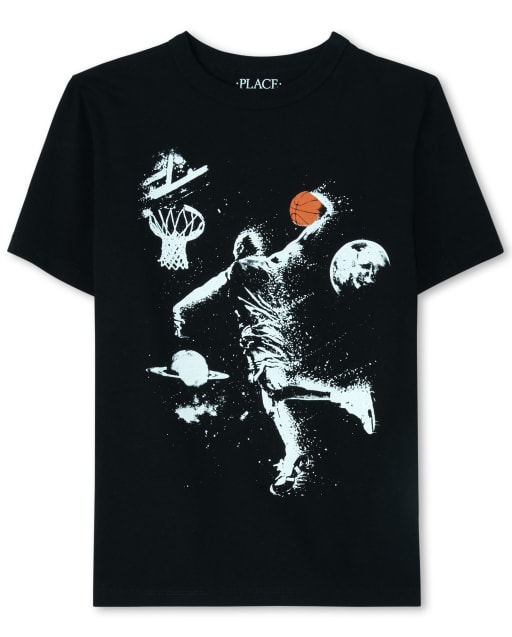 Boys Short Sleeve Space Basketball Graphic Tee