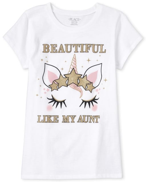 Girls Short Sleeve Glitter Beautiful Like My Aunt Unicorn