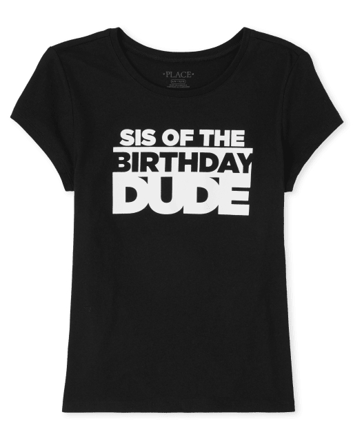 Camiseta de manga corta familiar a juego para niñas con gráfico 'Sis Of The Birthday Dude'