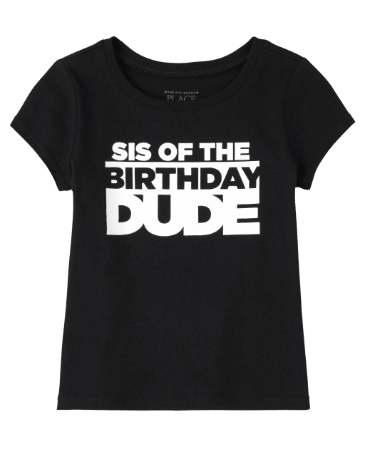 Camiseta de manga corta con estampado familiar a juego para bebés y niñas pequeñas 'Sis Of The Birthday Dude'
