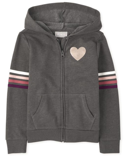 Sweat à capuche zippé en French Terry à rayures Active pour filles