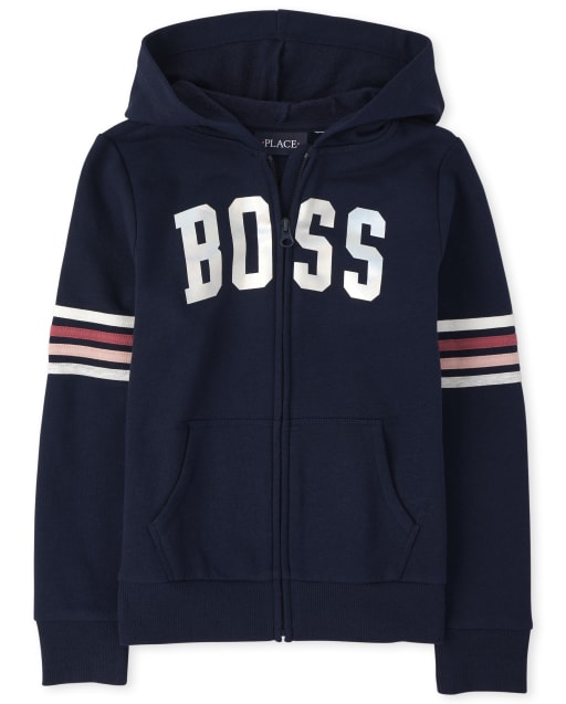 Girls Active Striped French Terry Zip Up Hoodie