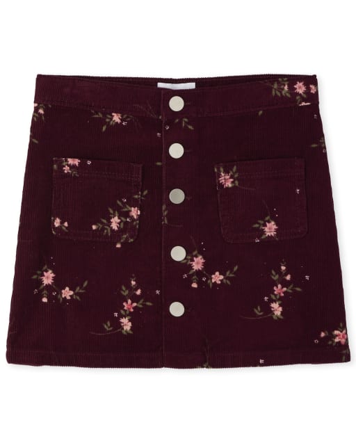Falda Niña Botones Pana Floral