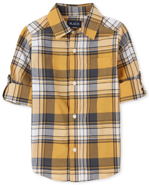 Boys Plaid Poplin Button Down Shirt