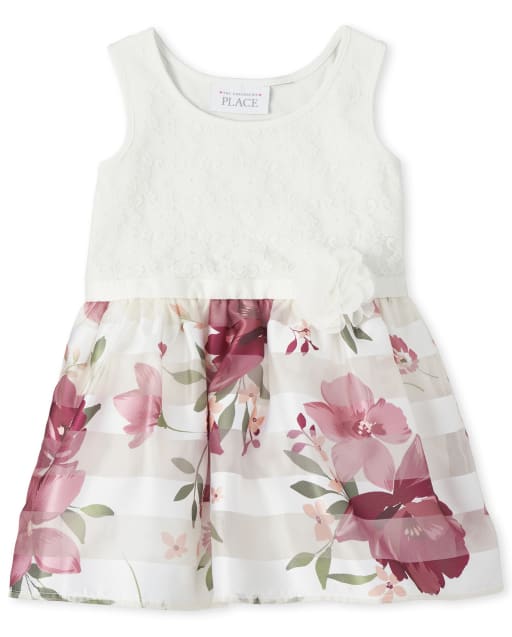 Toddler Girls Lace And Floral Knit To Woven Dress