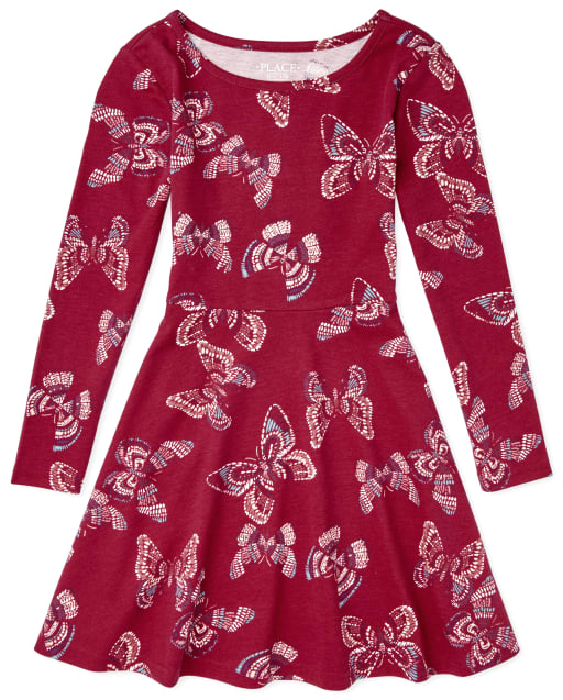girls long sleeve skater dress