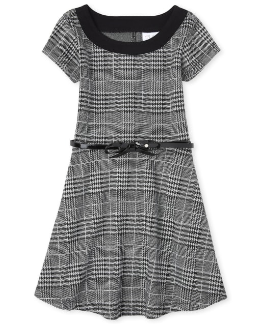 Girls Houndstooth Fit And Flare Dress
