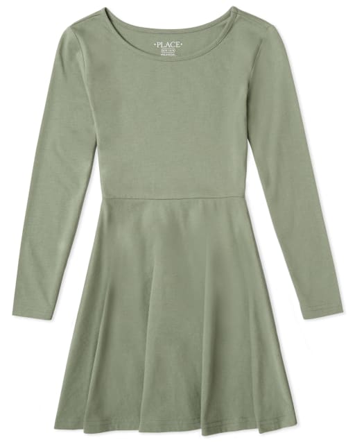 Vestido skater de manga larga de punto esencial para niñas