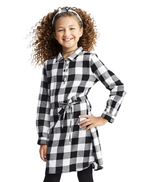 Girls Matching Family Buffalo Plaid Shirt Dress