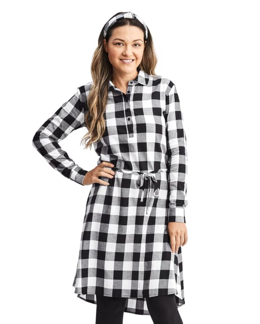black plaid shirt dress
