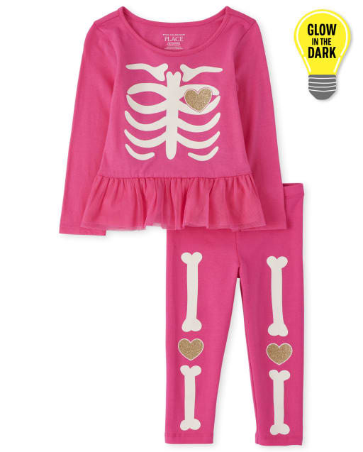 Toddler Girls Halloween Long Sleeve Glow In The Dark Skeleton Top