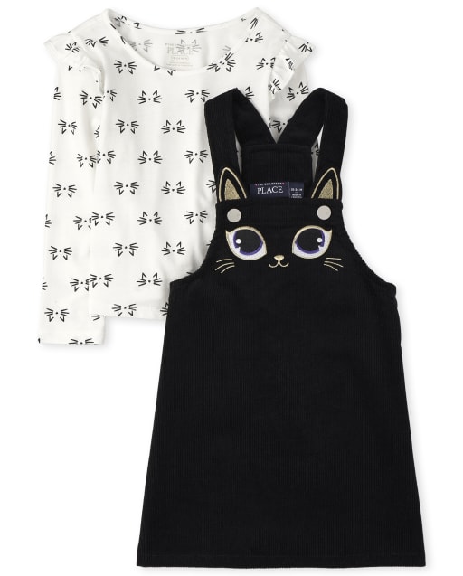 Toddler Girls Halloween Cat Skirtall Outfit Set