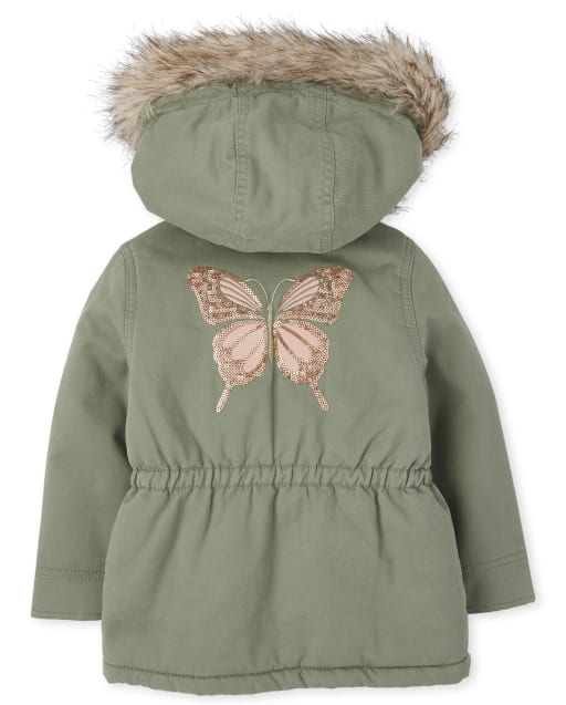 Toddler Girls Sequin Butterfly Parka Jacket