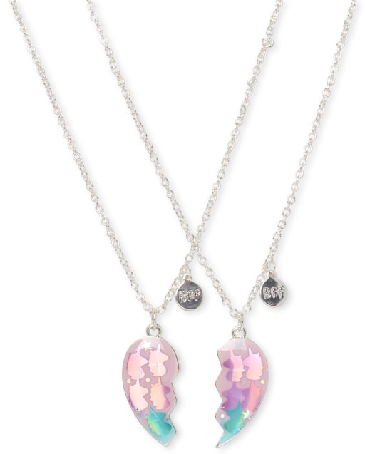 Girls Split Heart Bff Necklace 2 Pack