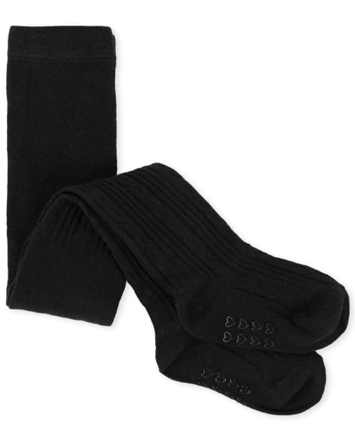girls black cable knit tights