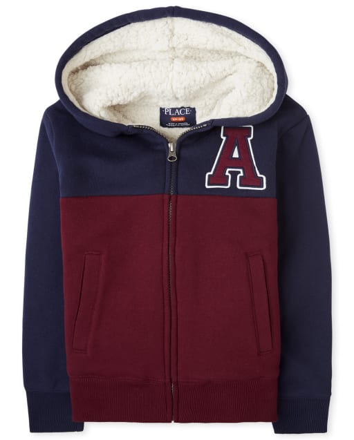 Boys Sherpa Varsity Zip Up Hoodie