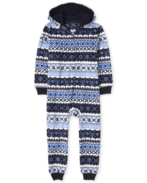 Kids Matching Family Hanukkah Fairisle Fleece One Piece Pajamas