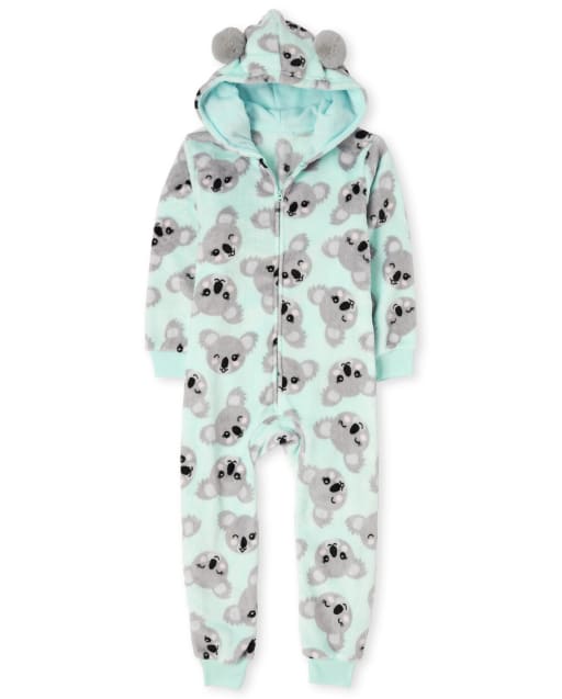Girls Koala Fleece One Piece Pajamas
