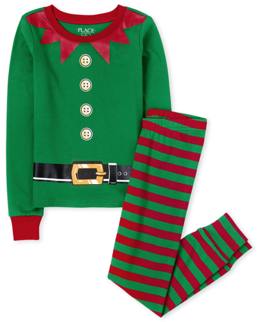 Pijamas de algodón de ajuste ceñido de elfo familiar a juego unisex para niños