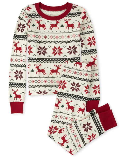 Kids Matching Family Reindeer Fairisle Snug Fit Cotton Pajamas