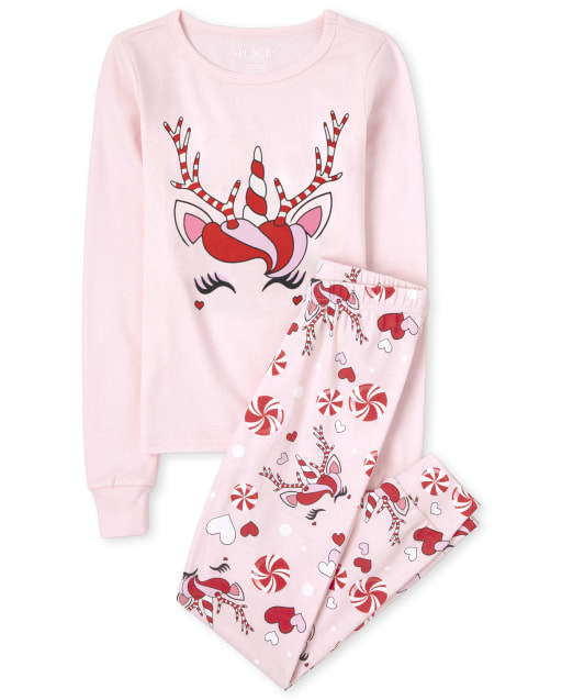 Girls Mommy And Me Christmas Long Sleeve Christmas Unicorn Snug Fit Cotton Matching Pajamas