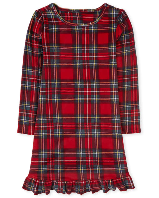 Girls Mommy And Me Plaid Velour Matching Nightgown