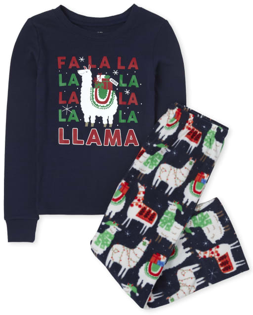 Pyjama unisexe en coton et polaire pour enfants, assorti à la famille, festif, lama, coupe ajustée
