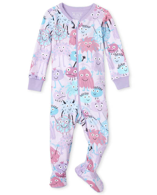 Pijamas de algodón ajustados Monster Doodle para bebés y niñas pequeñas