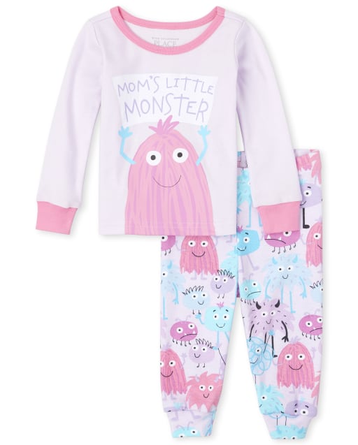 Pijamas de algodón ajustados Monster para bebés y niñas pequeñas