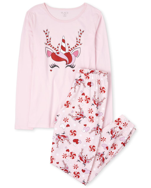 Womens Mommy And Me Christmas Long Sleeve Christmas Unicorn Cotton Matching Pajamas
