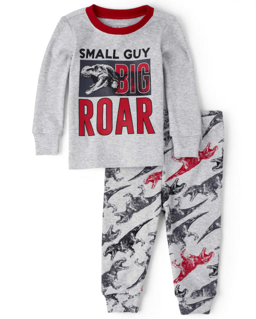 Baby And Toddler Boys Long Sleeve Small Guy Big Roar Dino Snug Fit Cotton Pajamas