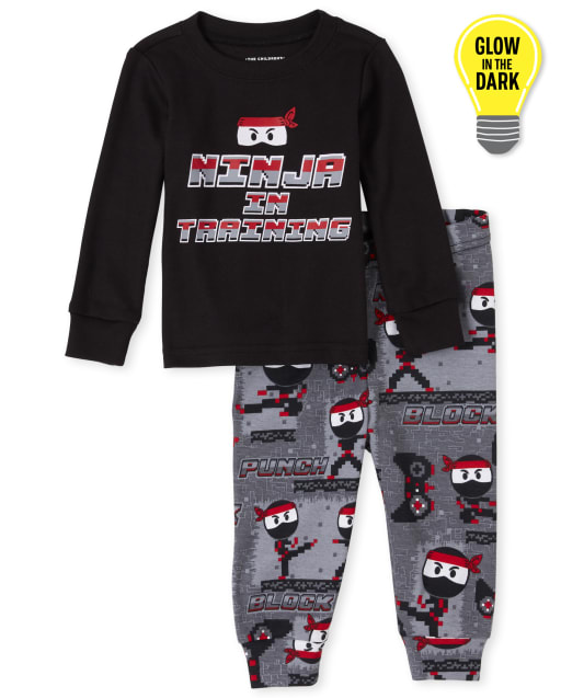 Pijamas de algodón ajustados a juego para bebés y niños pequeños Papá y yo Glow Ninja