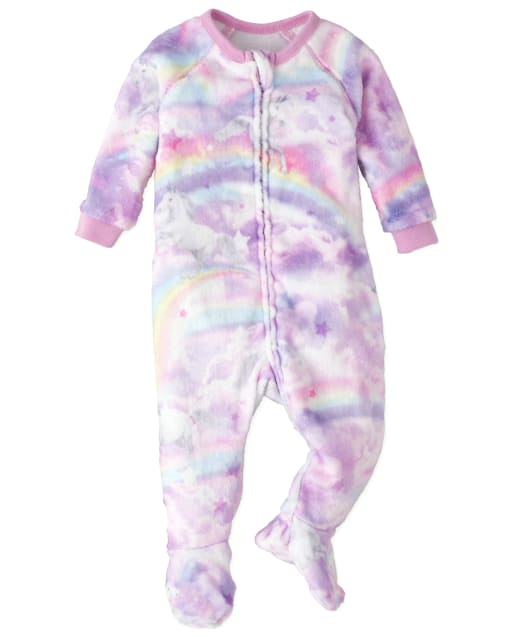 Bebe Et Tout Petit Filles Maman Et Moi Manches Longues Licorne Imprime Nuage Polaire Assorti Pyjama Une Piece A Pieds