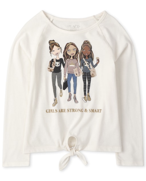 Top de manga larga con lazo en la parte delantera para niñas