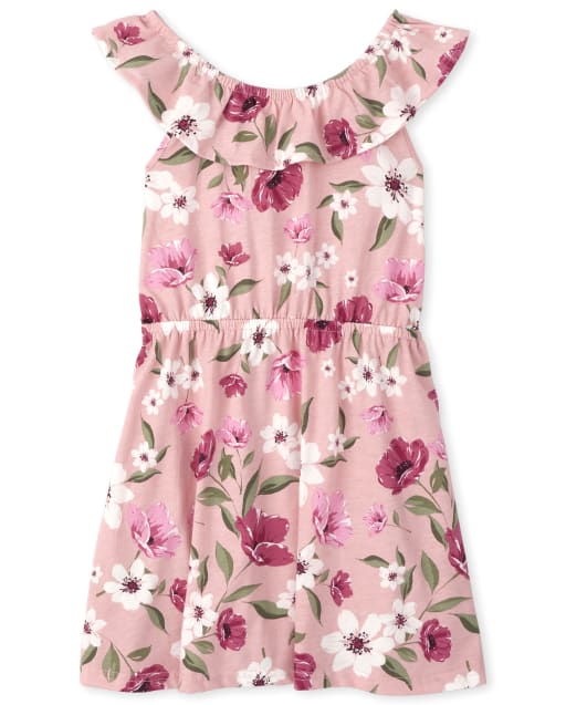 Vestido niña de manga corta con volantes y estampado floral