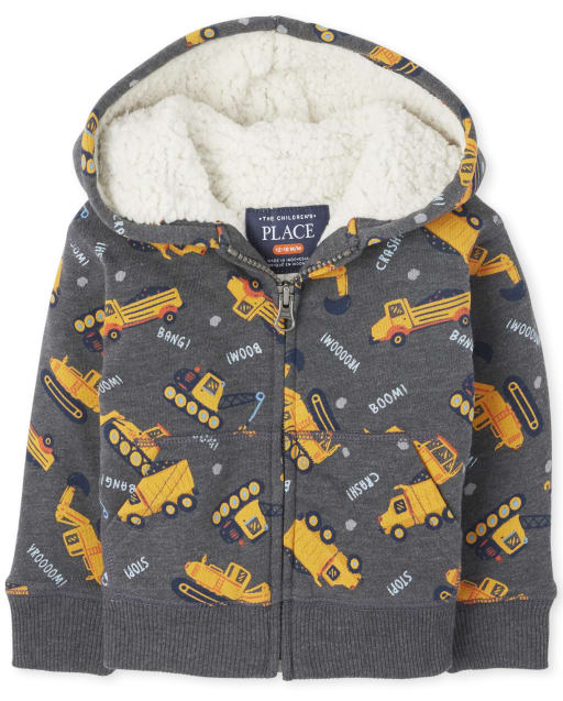 Sweat à capuche zippé en sherpa imprimé pour tout-petit garçon