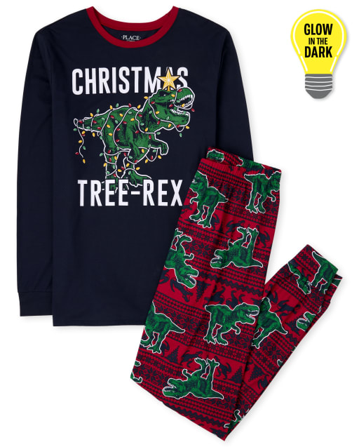 Mens Dad And Me Glow Christmas Tree-Rex Cotton Pajamas
