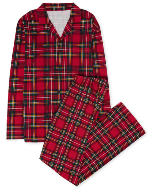 Pijama de algodón de tartán familiar de manga larga a juego para adultos unisex