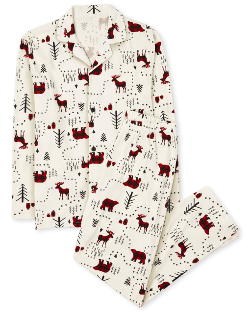 Pijama de algodón de bosque de invierno de manga larga de Navidad familiar a juego para adultos unisex