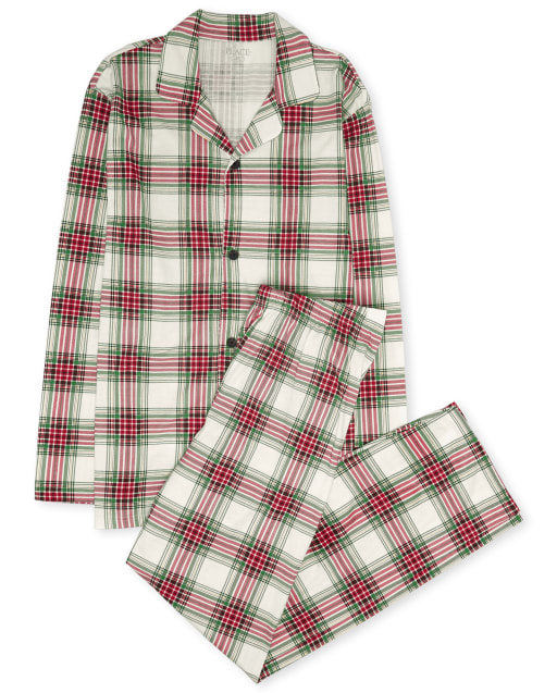 Pijama de algodón de tartán navideño de manga larga de Navidad familiar a juego para adultos unisex