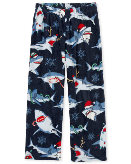 Boys Christmas Shark Print Fleece Pajama Pants