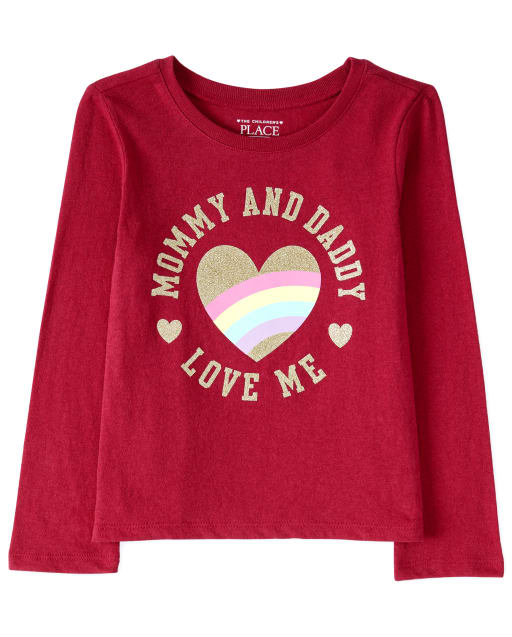 Baby And Toddler Girls Glitter Mommy And Daddy Graphic Tee