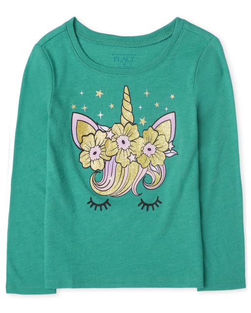 Toddler Girls Unicorn Face Graphic Tee