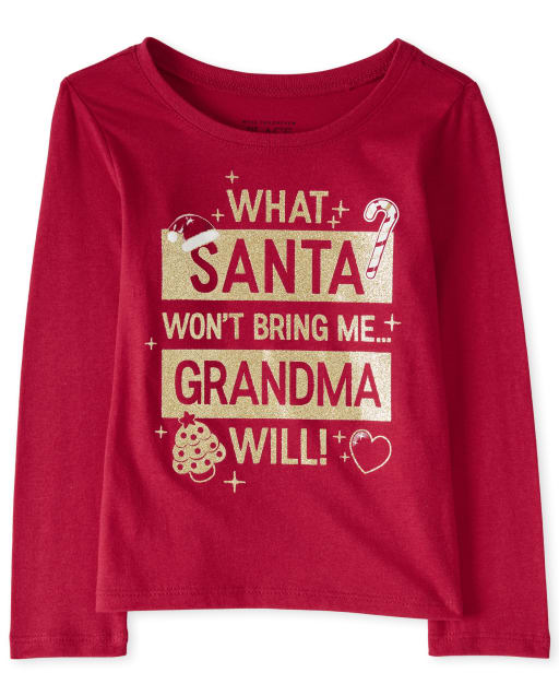 Baby And Toddler Girls Christmas Glitter Grandma Graphic Tee