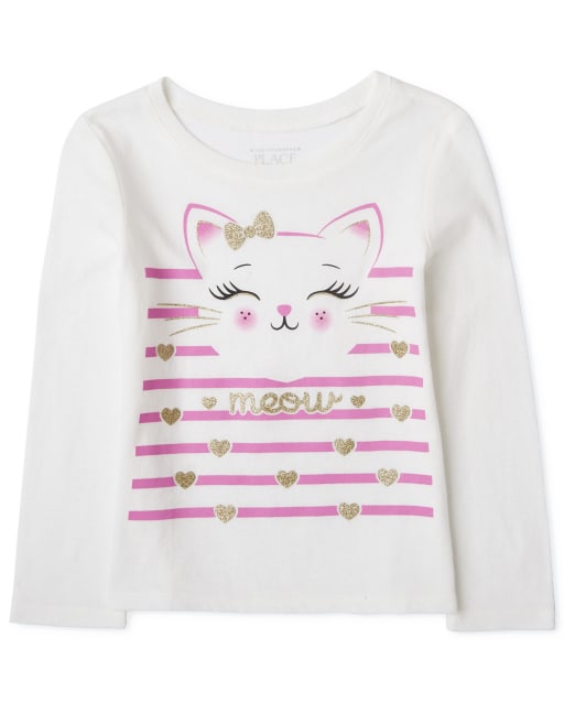 Camiseta con estampado ' rayas de gato ' Meow ' manga larga para bebés y niñas pequeñas