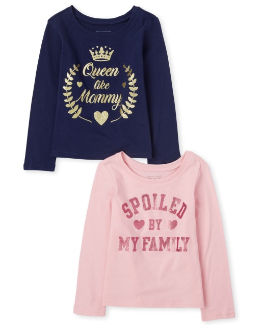 Paquete de 2 camisetas con estampado familiar de manga larga para bebés y niñas pequeñas