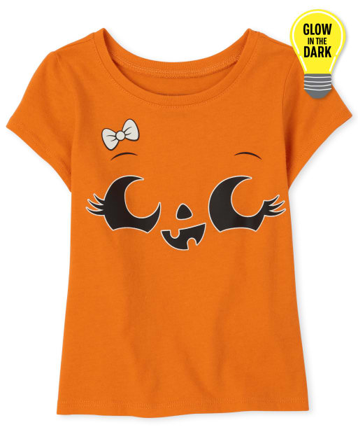 Baby And Toddler Girls Halloween Glow Pumpkin Graphic Tee