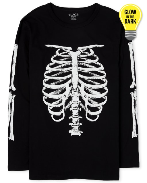 Camiseta gráfica a juego con esqueleto brillante de Halloween para papá y yo para hombre