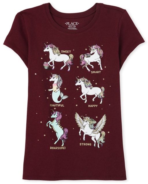 Camiseta con gráfico de unicornio brillante para niñas