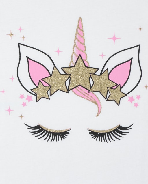 Pack De 2 Camisetas Con Estampado De Unicornio Brillante De Manga Corta Para Ninas